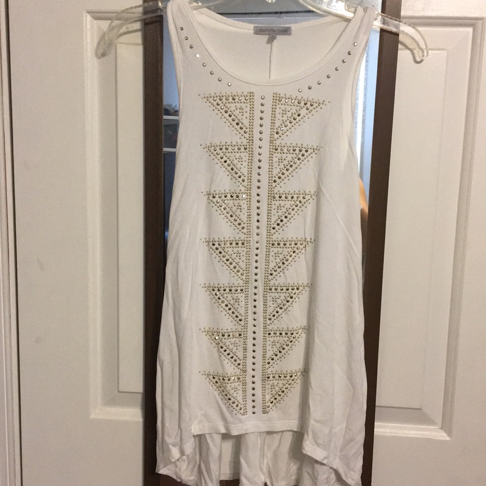 White tank with gold studs